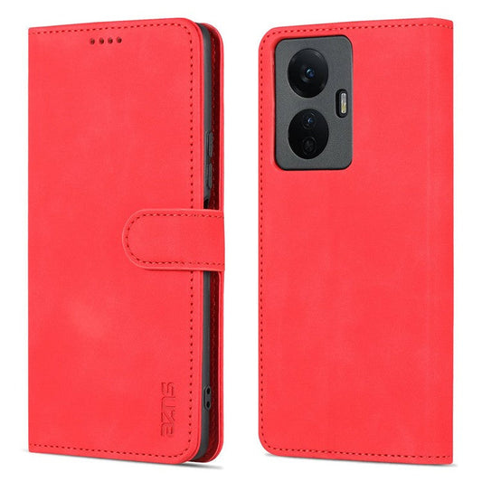 AZNS For vivo Y77e 5G / Y77 5G Phone Protective Flip Cover PU Leather Coated TPU Interior Case with Stand - Red