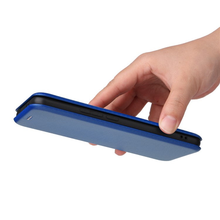 For OnePlus 10T 5G / Ace Pro 5G Carbon Fiber Texture Smartphone Case PU Leather Magnetic Auto-absorbed Stand Card Holder Function Phone Shell - Blue