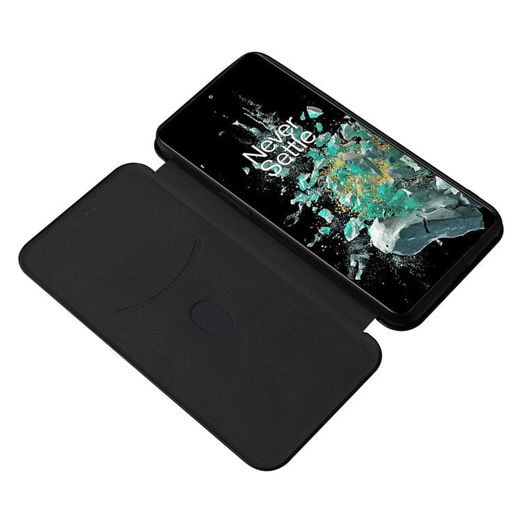 For OnePlus 10T 5G / Ace Pro 5G Carbon Fiber Texture Smartphone Case PU Leather Magnetic Auto-absorbed Stand Card Holder Function Phone Shell - Black