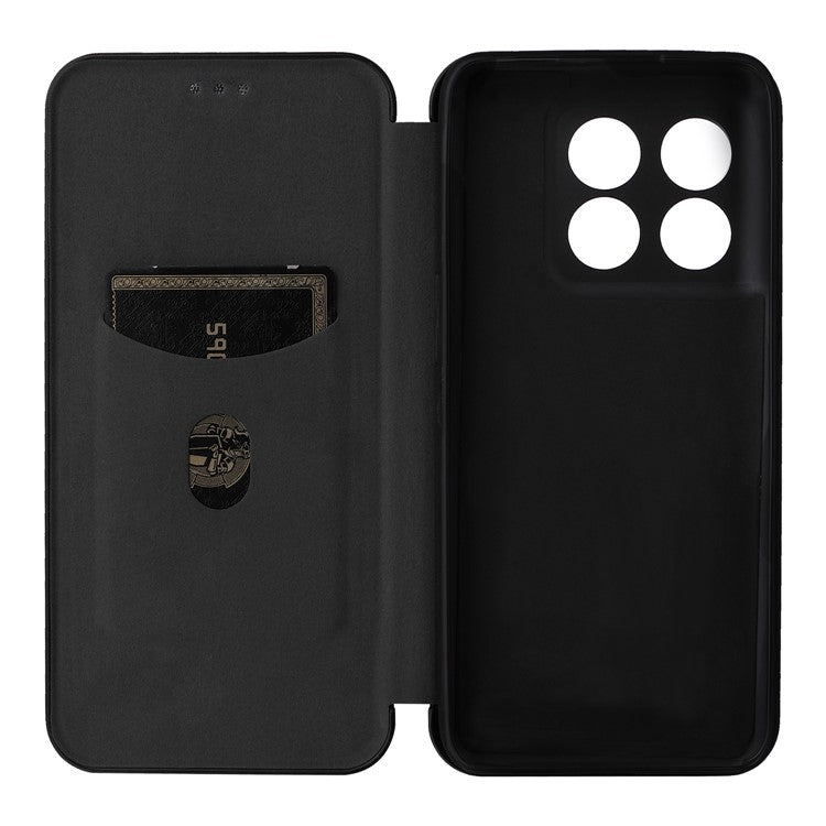 For OnePlus 10T 5G / Ace Pro 5G Carbon Fiber Texture Smartphone Case PU Leather Magnetic Auto-absorbed Stand Card Holder Function Phone Shell - Black