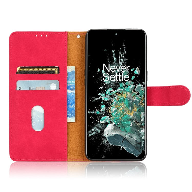 For OnePlus 10T 5G / Ace Pro 5G Wallet Stand Skin-Touch Feeling Phone Case PU Leather Magnetic Clasp Shockproof Cover - Rose