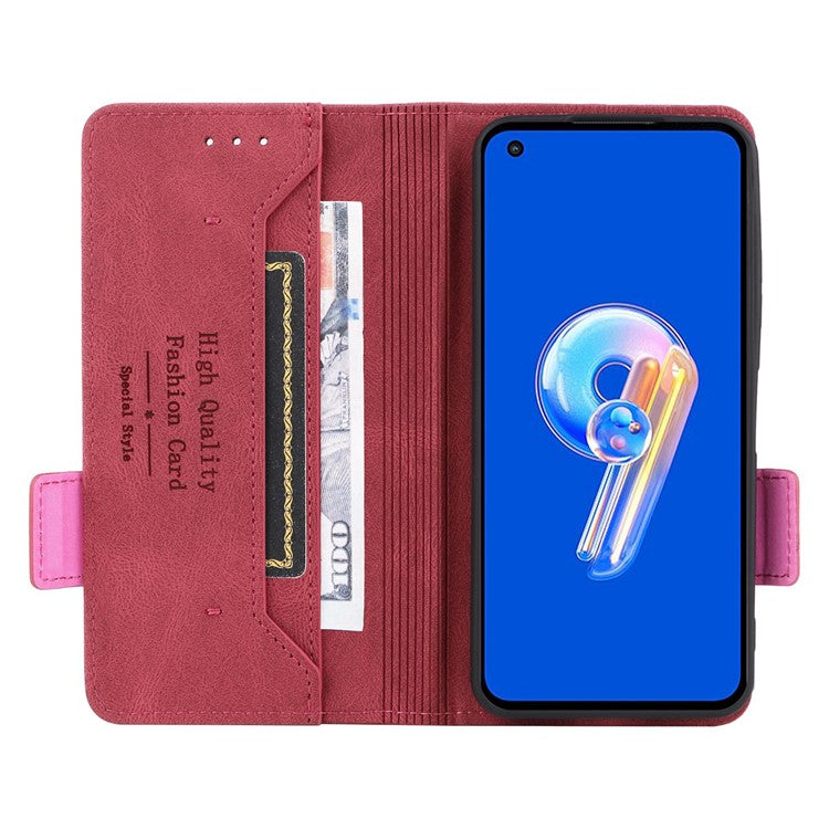 Hardware Decor Phone Case for Asus Zenfone 9 5G, Dual Magnetic Clasp PU Leather Anti-drop Wallet Stand Phone Cover - Rose