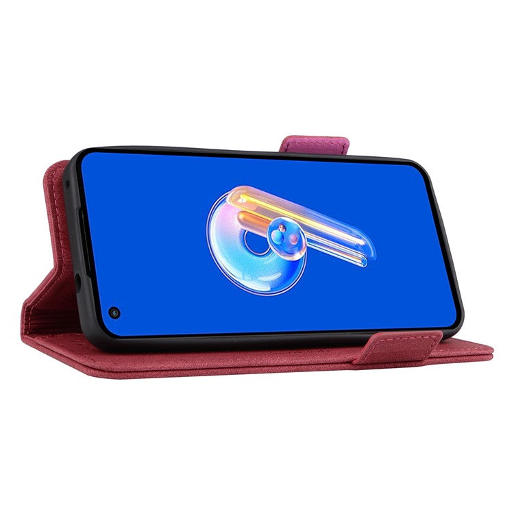 Hardware Decor Phone Case for Asus Zenfone 9 5G, Dual Magnetic Clasp PU Leather Anti-drop Wallet Stand Phone Cover - Rose
