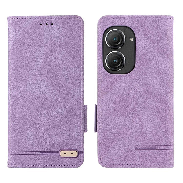 Hardware Decor Phone Case for Asus Zenfone 9 5G, Dual Magnetic Clasp PU Leather Anti-drop Wallet Stand Phone Cover - Purple
