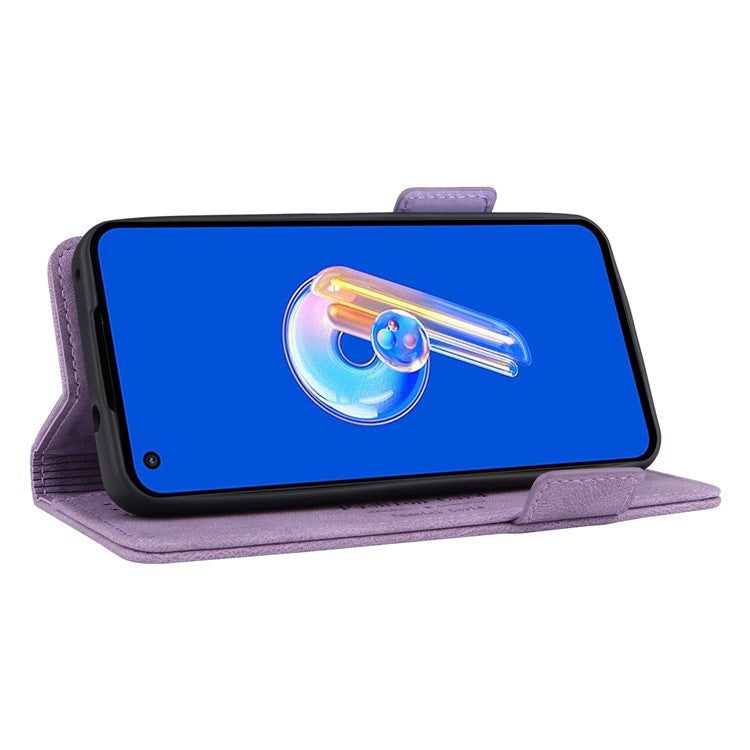 Hardware Decor Phone Case for Asus Zenfone 9 5G, Dual Magnetic Clasp PU Leather Anti-drop Wallet Stand Phone Cover - Purple