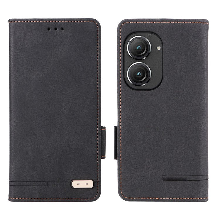Hardware Decor Phone Case for Asus Zenfone 9 5G, Dual Magnetic Clasp PU Leather Anti-drop Wallet Stand Phone Cover - Black