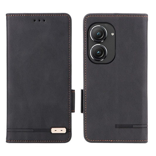 Hardware Decor Phone Case for Asus Zenfone 9 5G, Dual Magnetic Clasp PU Leather Anti-drop Wallet Stand Phone Cover - Black