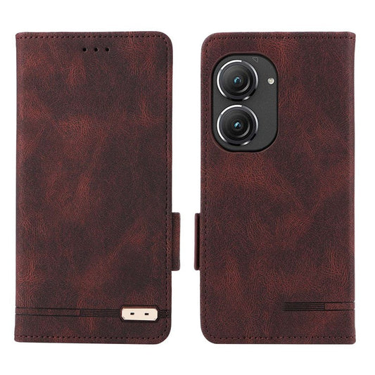 Hardware Decor Phone Case for Asus Zenfone 9 5G, Dual Magnetic Clasp PU Leather Anti-drop Wallet Stand Phone Cover - Coffee