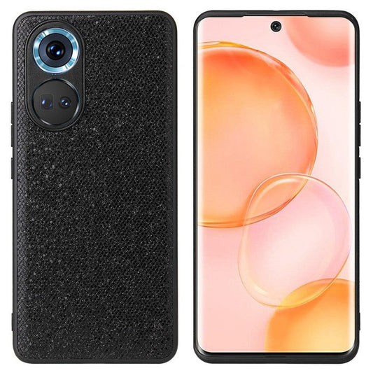 For Honor 70 5G Textured PU Leather Coating Case Soft TPU Hard PC Hybrid Protective Cover - Black Glittery Sequins