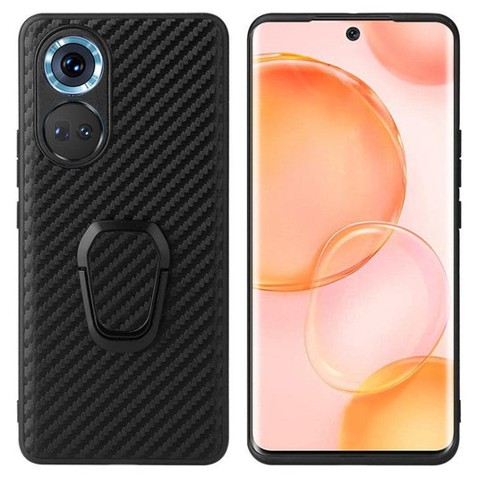 For Honor 70 5G Kickstand Phone Case PU Leather Coated Hard PC Soft TPU Hybrid Protective Cover - Carbon Fiber Texture