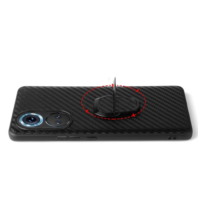 For Honor 70 5G Kickstand Phone Case PU Leather Coated Hard PC Soft TPU Hybrid Protective Cover - Carbon Fiber Texture