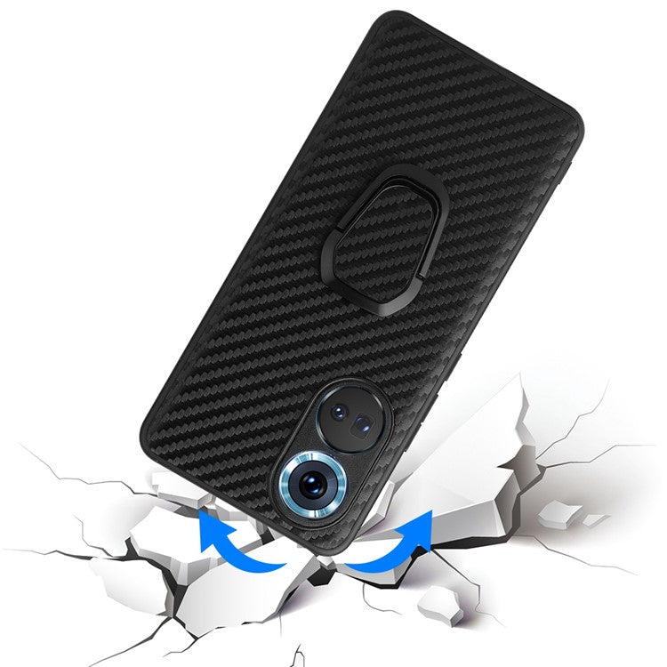 For Honor 70 5G Kickstand Phone Case PU Leather Coated Hard PC Soft TPU Hybrid Protective Cover - Carbon Fiber Texture