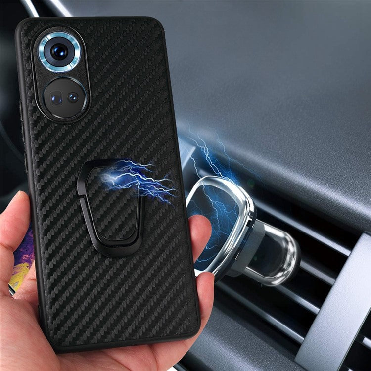For Honor 70 5G Kickstand Phone Case PU Leather Coated Hard PC Soft TPU Hybrid Protective Cover - Carbon Fiber Texture