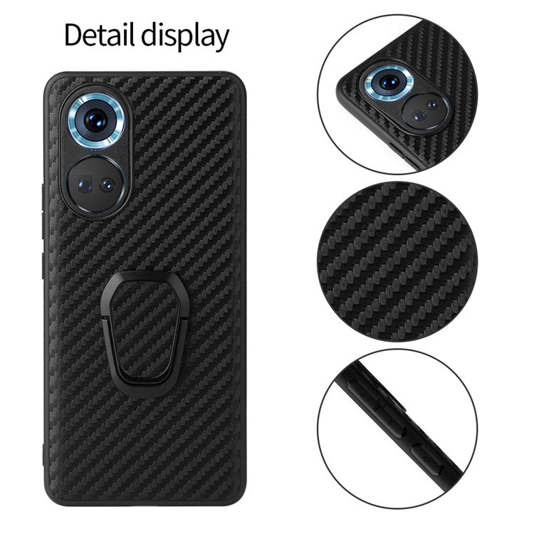 For Honor 70 5G Kickstand Phone Case PU Leather Coated Hard PC Soft TPU Hybrid Protective Cover - Carbon Fiber Texture