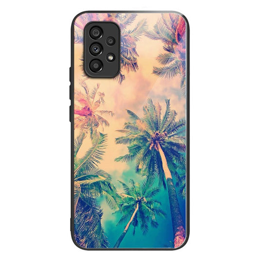 For Samsung Galaxy A53 5G Shockproof Case TPU+Tempered Glass Anti-drop Phone Cover Pattern Printed Scratch Resistant Phone Case - Coconut Tree