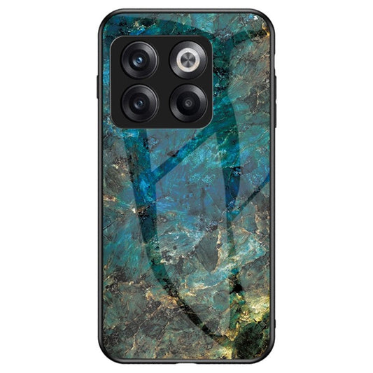 For OnePlus 10T 5G / Ace Pro 5G Fall Resistant Phone Cover Marble Pattern Tempered Glass + PC + TPU Hybrid Case - Emerald Marble