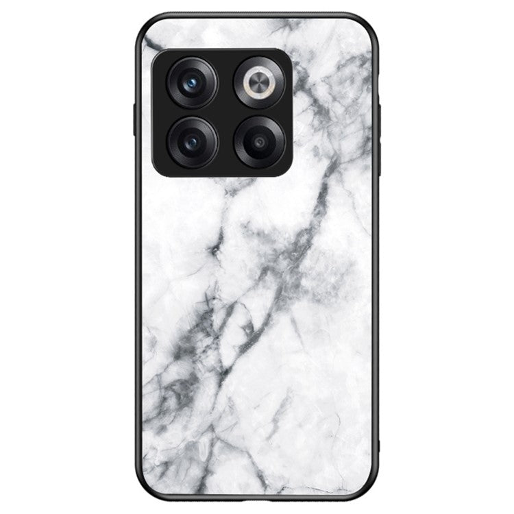 For OnePlus 10T 5G / Ace Pro 5G Fall Resistant Phone Cover Marble Pattern Tempered Glass + PC + TPU Hybrid Case - White Marble