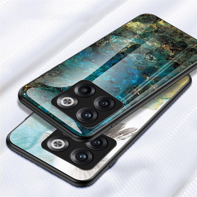 For OnePlus 10T 5G / Ace Pro 5G Fall Resistant Phone Cover Marble Pattern Tempered Glass + PC + TPU Hybrid Case - White Marble