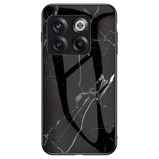 For OnePlus 10T 5G / Ace Pro 5G Fall Resistant Phone Cover Marble Pattern Tempered Glass + PC + TPU Hybrid Case - Black Marble