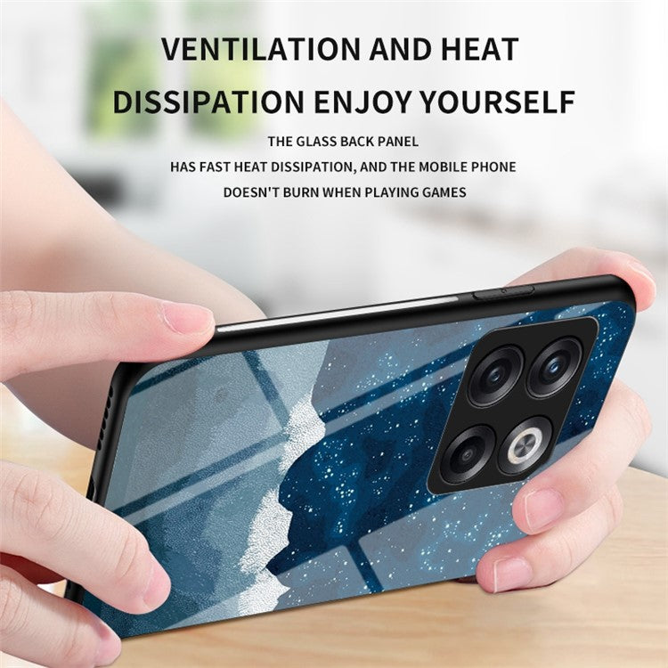 For OnePlus 10T 5G / Ace Pro 5G Bump Proof Starry Sky Pattern Design Tempered Glass Case Hard PC Soft TPU Shockproof Cover - Starry Crescent Moon