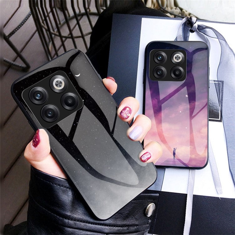 For OnePlus 10T 5G / Ace Pro 5G Bump Proof Starry Sky Pattern Design Tempered Glass Case Hard PC Soft TPU Shockproof Cover - Starry Crescent Moon