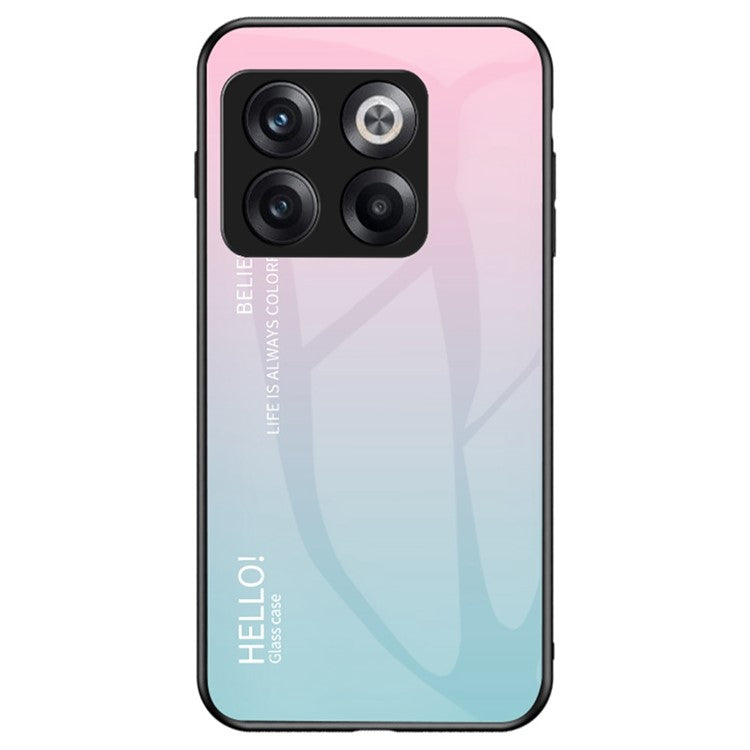For OnePlus 10T 5G / Ace Pro 5G Gradient Color Tempered Glass Phone Case Hard PC Soft TPU Shockproof Defender Back Cover - Gradient Pink Blue