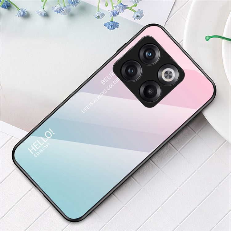 For OnePlus 10T 5G / Ace Pro 5G Gradient Color Tempered Glass Phone Case Hard PC Soft TPU Shockproof Defender Back Cover - Gradient Pink Blue