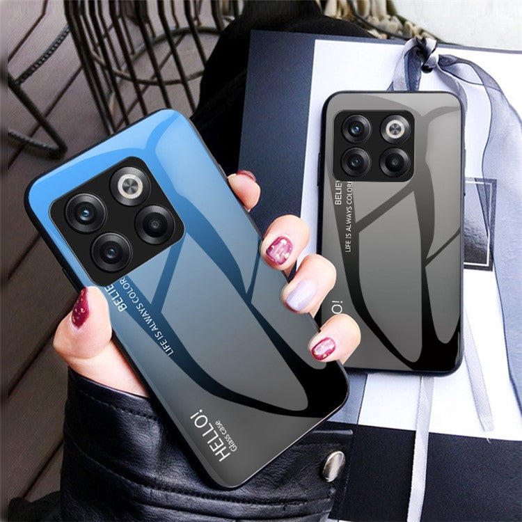For OnePlus 10T 5G / Ace Pro 5G Gradient Color Tempered Glass Phone Case Hard PC Soft TPU Shockproof Defender Back Cover - Gradient Pink Blue
