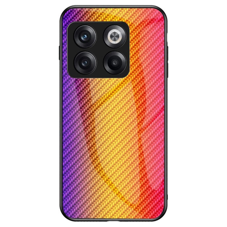 For OnePlus 10T 5G/Ace Pro 5G Carbon Fiber Texture Tempered Glass Case Hard PC Soft TPU Anti-Scratch Shockproof Cover - Golden Fiber