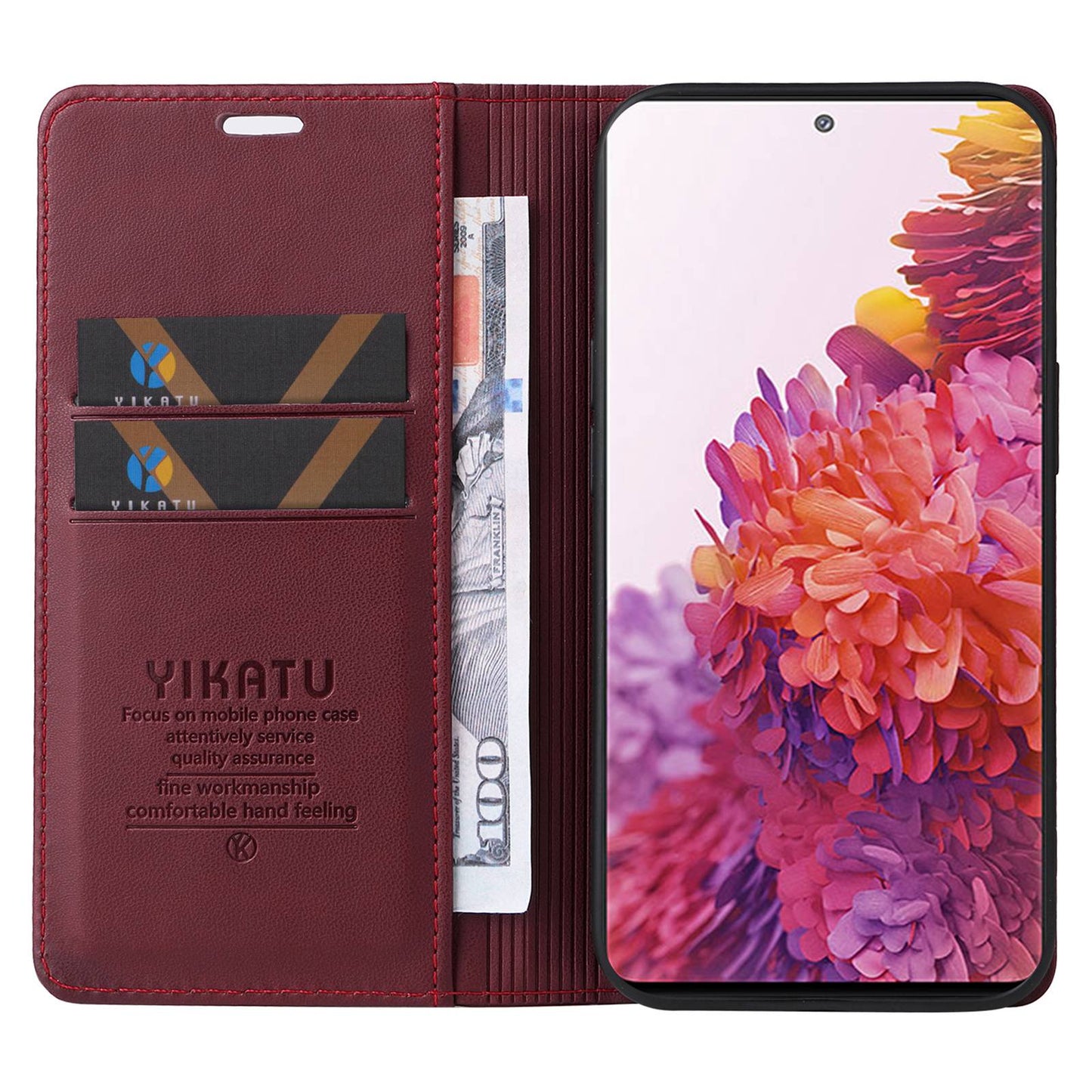 YIKATU YK- 001 for Samsung Galaxy S20 FE / S20 FE 5G / S20 FE 2022 / S20 Lite PU Leather Anti-scratch Case Phone Wallet Stand Cover - Wine Red