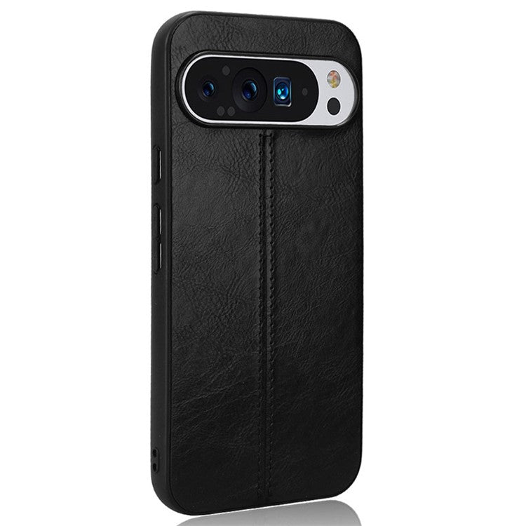 For Google Pixel 9 / Pixel 9 Pro Case Cowhide Texture Leather+TPU+PC Hybrid Phone Cover - Black