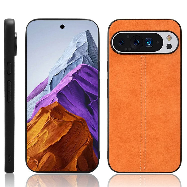 For Google Pixel 9 / Pixel 9 Pro Case Cowhide Texture Leather+TPU+PC Hybrid Phone Cover - Orange