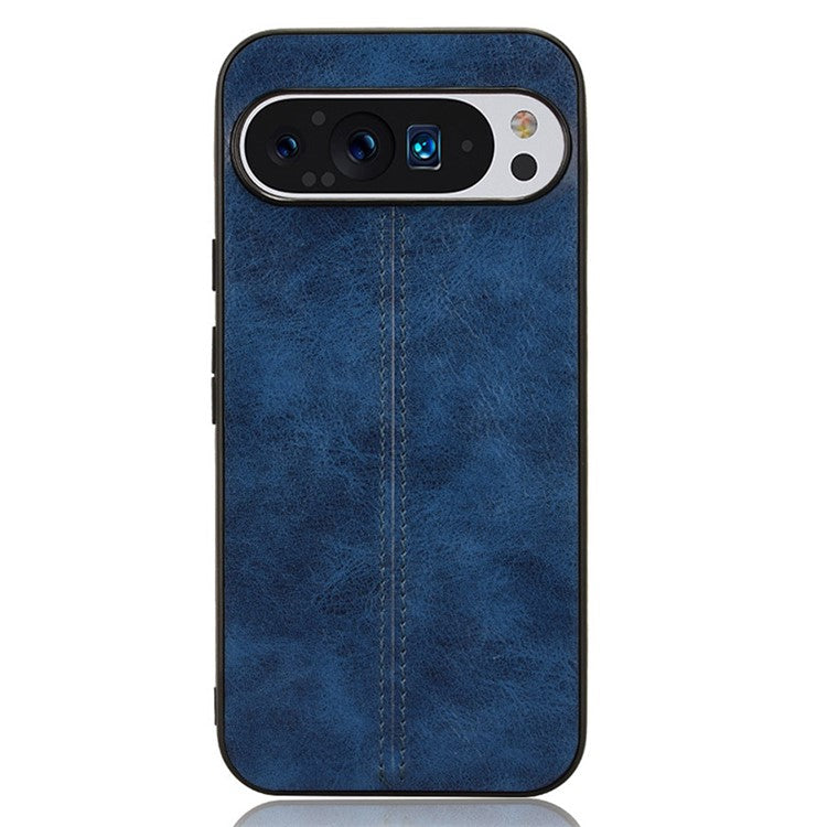 For Google Pixel 9 / Pixel 9 Pro Case Cowhide Texture Leather+TPU+PC Hybrid Phone Cover - Blue