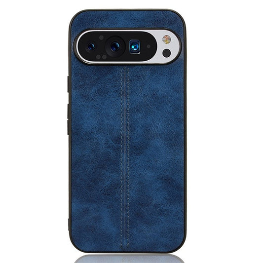 For Google Pixel 9 / Pixel 9 Pro Case Cowhide Texture Leather+TPU+PC Hybrid Phone Cover - Blue