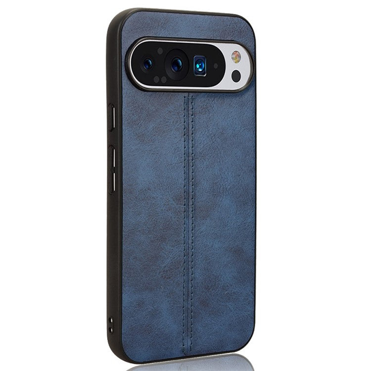 For Google Pixel 9 / Pixel 9 Pro Case Cowhide Texture Leather+TPU+PC Hybrid Phone Cover - Blue