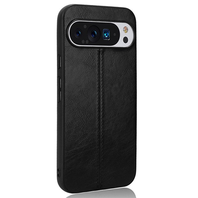 For Google Pixel 9 Pro XL Case Leather+TPU+PC Phone Cover Stitching Line - Black