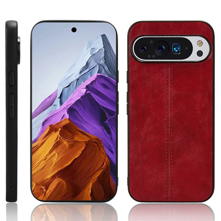 For Google Pixel 9 Pro XL Case Leather+TPU+PC Phone Cover Stitching Line - Red