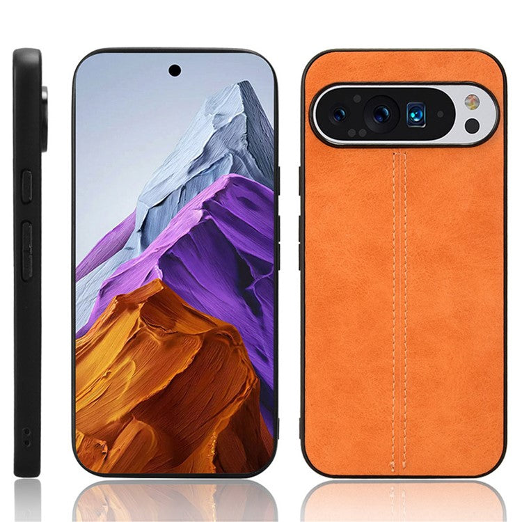 For Google Pixel 9 Pro XL Case Leather+TPU+PC Phone Cover Stitching Line - Orange