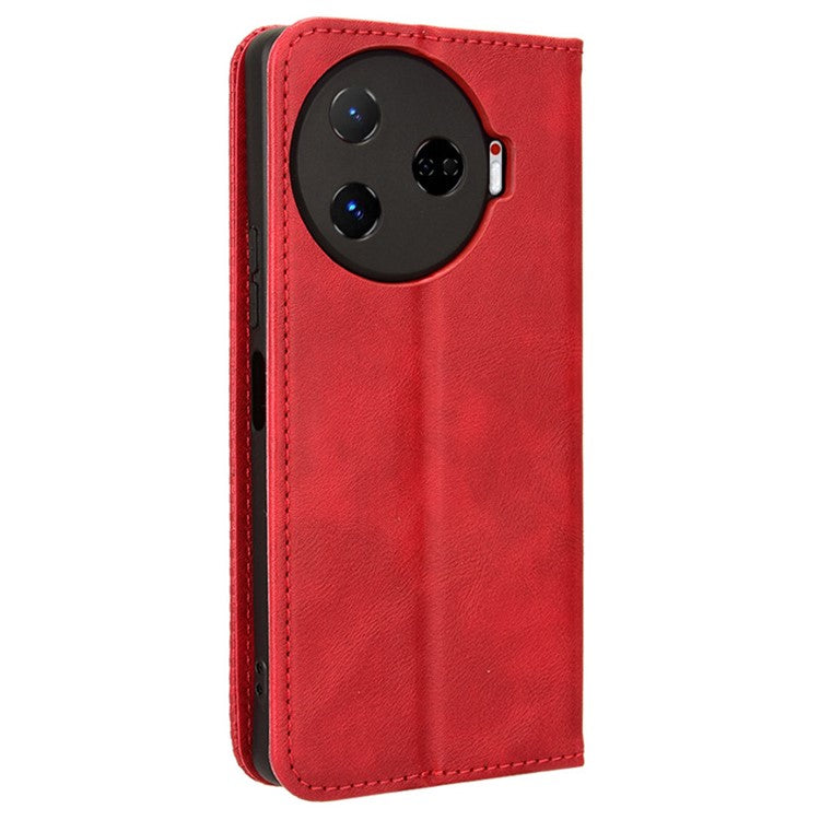 For TECNO Camon 30 Pro 5G / CL8 Case Stand Wallet Retro Leather Phone Cover - Red