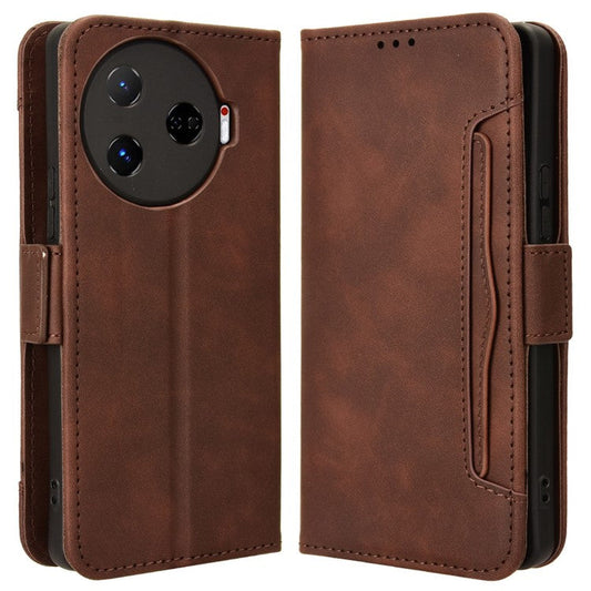 For TECNO Camon 30 Pro 5G CL8 Case Multiple Card Slots Leather Wallet Phone Cover - Brown