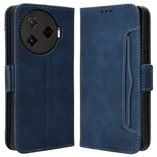 For TECNO Camon 30 Pro 5G CL8 Case Multiple Card Slots Leather Wallet Phone Cover - Blue