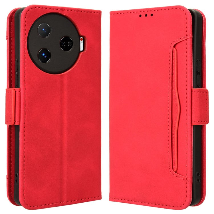 For TECNO Camon 30 Pro 5G CL8 Case Multiple Card Slots Leather Wallet Phone Cover - Red