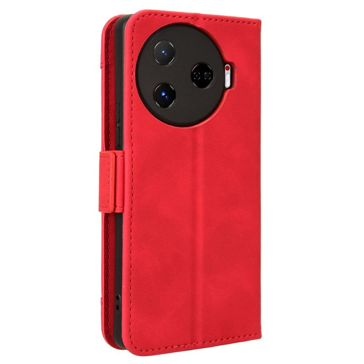 For TECNO Camon 30 Pro 5G CL8 Case Multiple Card Slots Leather Wallet Phone Cover - Red