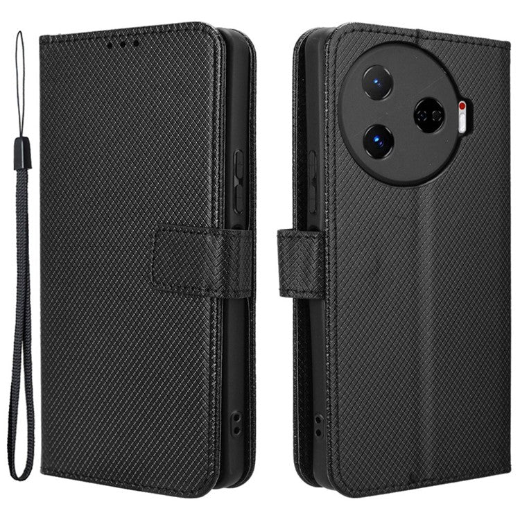 For TECNO Camon 30 Pro 5G CL8 Case Wallet Diamond Texture Leather Cover - Black