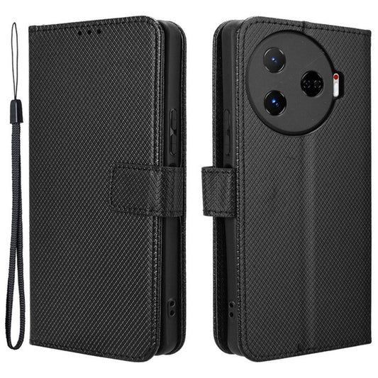 For TECNO Camon 30 Pro 5G CL8 Case Wallet Diamond Texture Leather Cover - Black