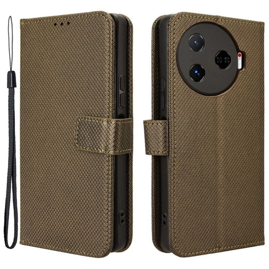 For TECNO Camon 30 Pro 5G CL8 Case Wallet Diamond Texture Leather Cover - Brown