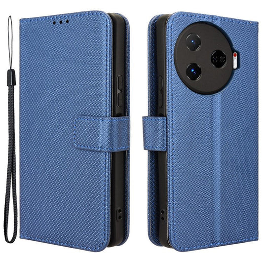 For TECNO Camon 30 Pro 5G CL8 Case Wallet Diamond Texture Leather Cover - Blue