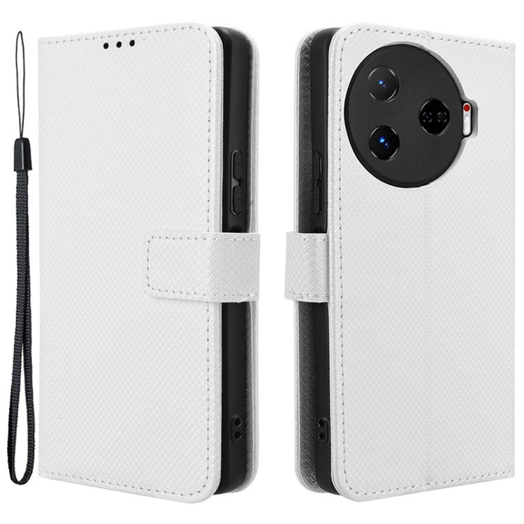 For TECNO Camon 30 Pro 5G CL8 Case Wallet Diamond Texture Leather Cover - White