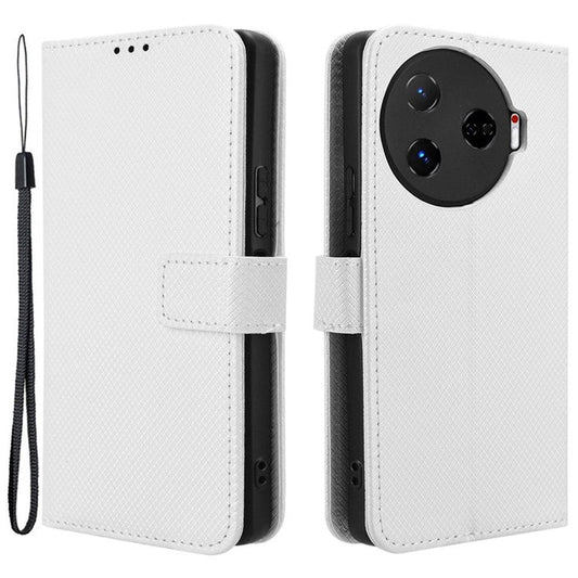 For TECNO Camon 30 Pro 5G CL8 Case Wallet Diamond Texture Leather Cover - White