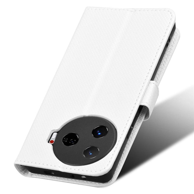For TECNO Camon 30 Pro 5G CL8 Case Wallet Diamond Texture Leather Cover - White